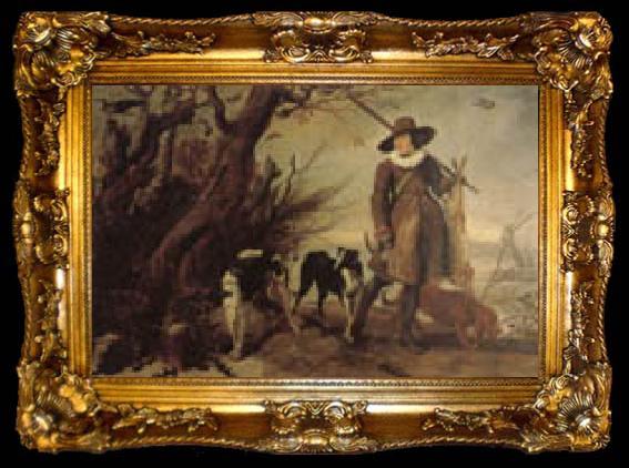 framed  WILDENS, Jan A Hunter with Dogs Against a Landscape, ta009-2